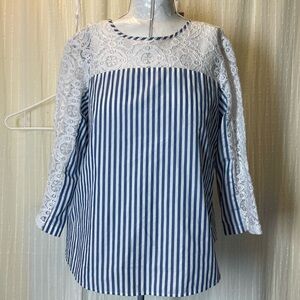 Blue and striped Van Heusen Striped Lace Blouse